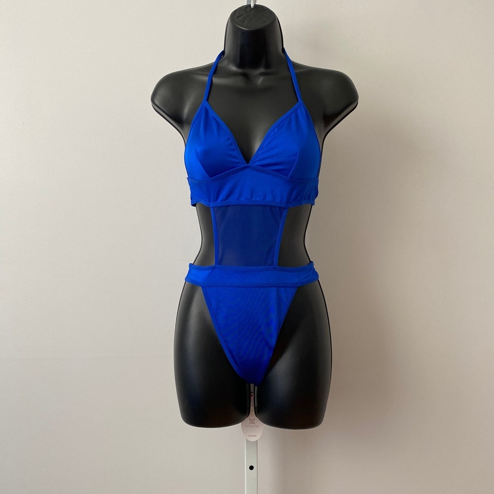 Avidlove S Blue Bodysuit Mesh Cut Out Halter Teddy Lingerie Sexy Rave Festival